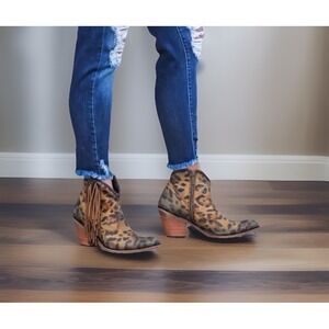 Liberty Black Cheetah Print Fringe Booties Women's 8 Chloe Chita Miel Distressed